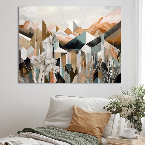Designart "Rose Gold Metallic Mountains VI" Minimalism Landscape Wall Art Living Room