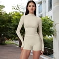 thumbnail image 7 of Women's High Neck Long Sleeve Active Top with Subtle Pattern - Small, Ivory, 7 of 7