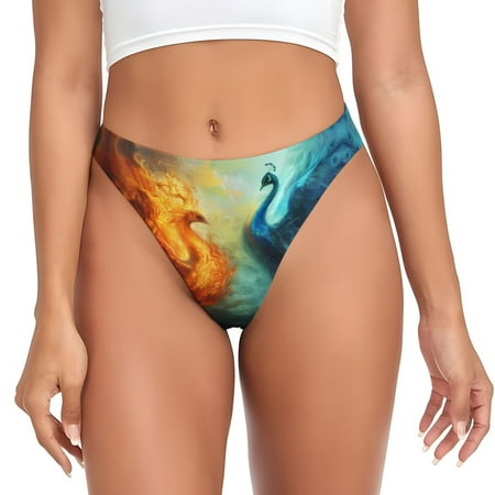Thongs for Women - Red and Blue Fire Peacock No Show Seamless Womens Thongs Underwear  Stretch G String Thongs for Women  Ladies Breathable Kawaii Thong Bikini Panties Briefs