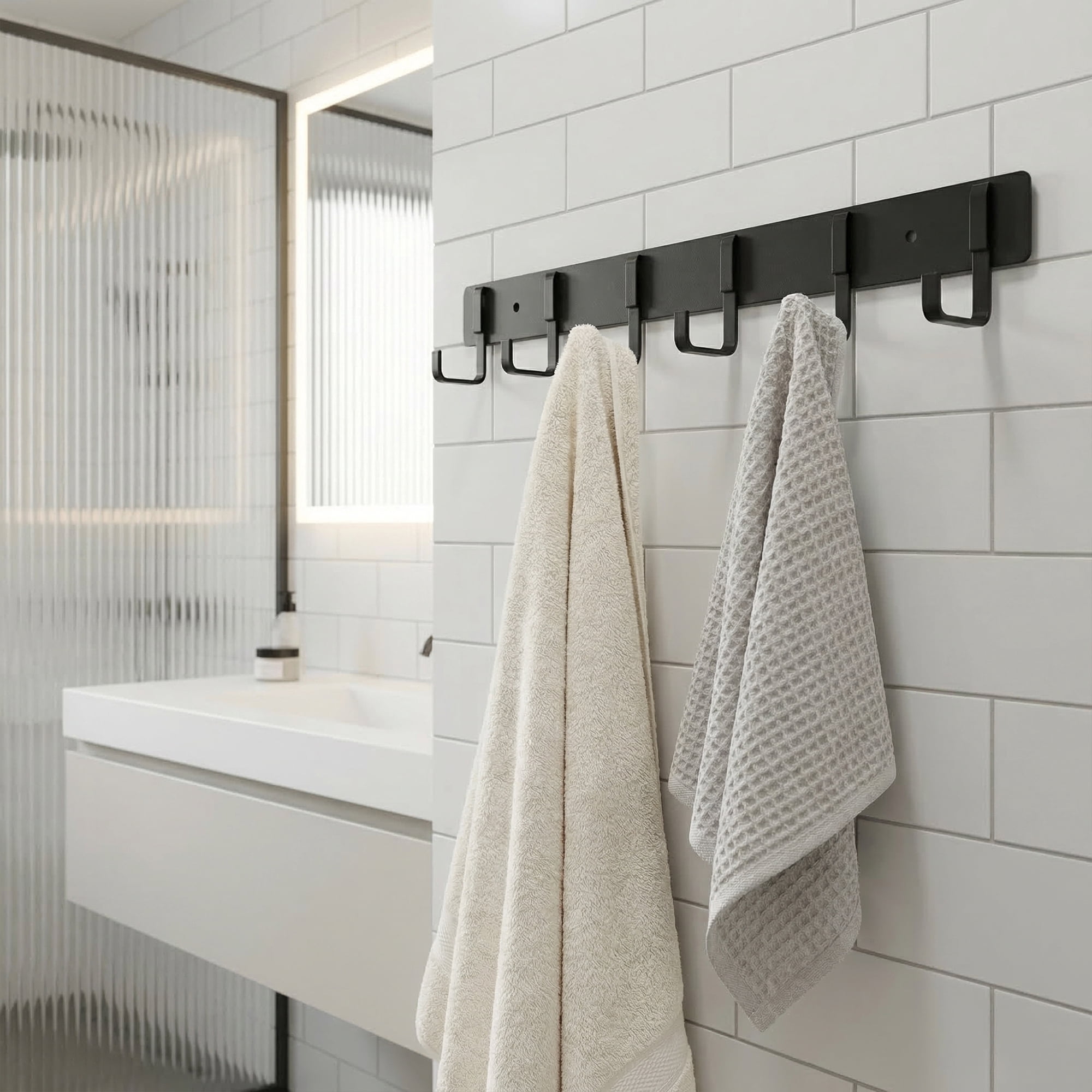 Unique Bargains Coat Rack Wall Mount Metal Wood 6 Hooks for Entryway Bathroom Black