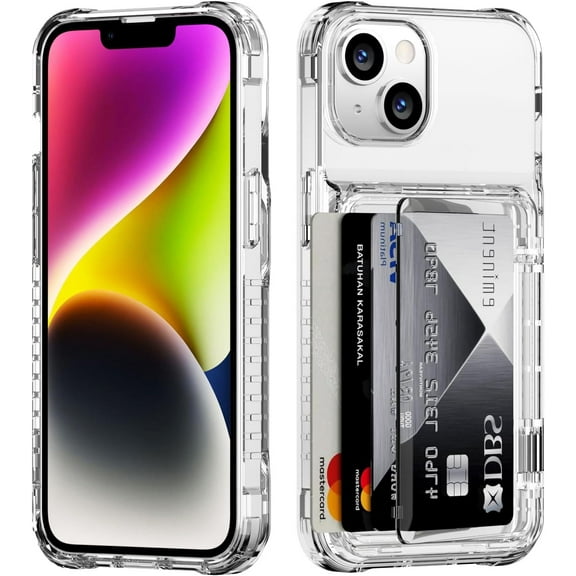for iPhone 14 Case Wallet iPhone 13 Case Clear with Credit Card Holder ID Card Slot Heavy Duty Protection Shockproof Anti-Scratch Cover for Women Men for iPhone 14/13 6.1 inch Transparent