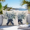 thumbnail image 4 of Blue Floral Outdoor Pillow Covers Pack of 2 Pastoral Eucalyptus Leaf Bow Vase Waterproof Throw Pillow Covers Decorative Cushion Cases for Patio Garden Tent Balcony Couch 16x16 inch, 4 of 8