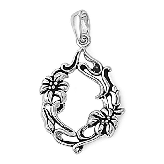 Plumeria Vintage Filigree Flower Crown Pendant .925 Sterling Silver Circle Charm Jewelry Female