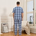 thumbnail image 6 of Vulcanodon 100% Cotton Mens Pajamas Set, Lightweight Button Up Mens Sleepwear(ROYAL BLUE-PLAID, 2XL), 6 of 6