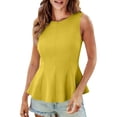 thumbnail image 3 of Womens Yellow Sleeveless Peplum Top - Tummy Control Ruffle Hem Crew Neck Stretch Bright Vacation Blouse, Size S, 3 of 8