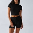 thumbnail image 4 of Hurxie Women's 2 Piece Outfits Lounge Sets Slim Fitted Short Sleeve Crop Tops Fold Over Shorts Casual Comfy Trasuits Black,2XL, 4 of 6
