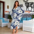 thumbnail image 4 of DISNIMO Kaftan Dresses for Women Palm Tree Hibiscus Print Plus Size Loose Fit Swimsuit Cover Ups V Neck Batwing Sleeve Caftan Dress Long Swimsuit Coverups, 4 of 7