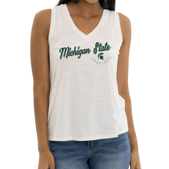 Women's White Michigan State Spartans Sloan Slub V-Neck Tank Top