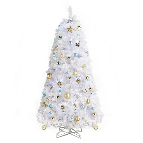 Solirest 6ft Christmas Tree 845 Branches PVC White 300 Cool White Lights - Hanging Tree Structure, 8 Modes, with Controller