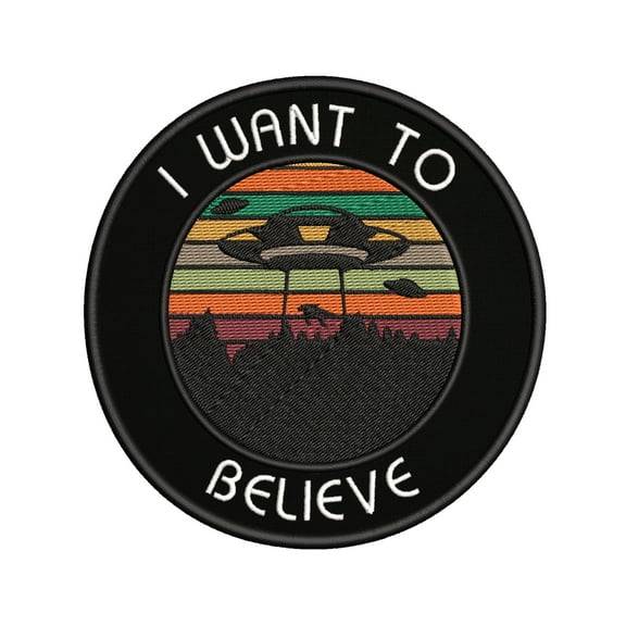I Want To Believe UFO Embroidered DIY Iron on or Sew-on Decorative Patch Badge Emblem Appliques Space Universe Aliens ET Series