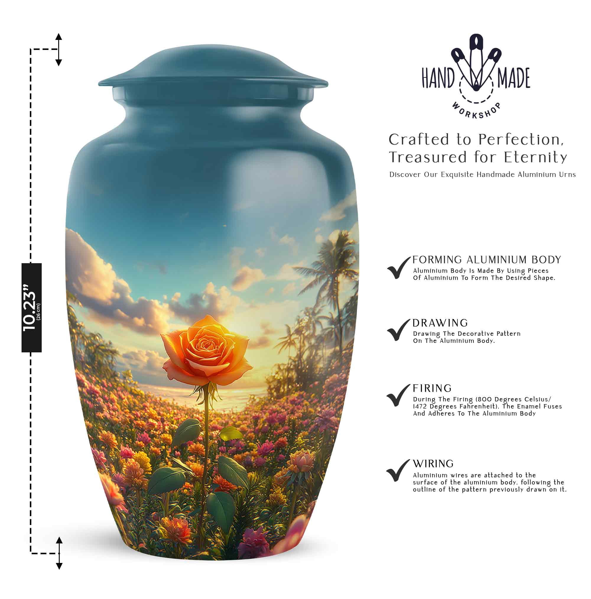Yatskia Yellow Rose Urns for Human Ashes Adult Mom and Dad, Cremation Urn for Human Ashes, (Classic Large, 10 Inch)