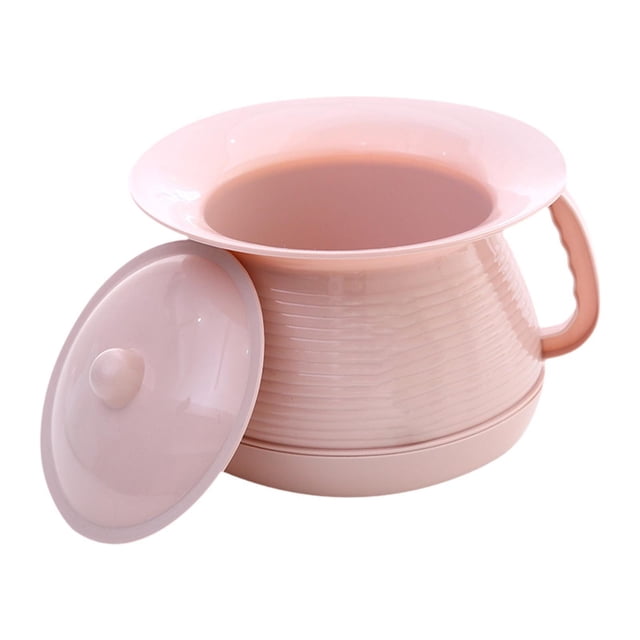 Orinal con tapa y asa, práctico y ligero. Rosa