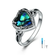 YAFEINI Urn Ring for Ashes 925 Sterling Silver Heart Abalone Shell Memorial Jewelry Keepsake Female-Size 7