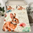 thumbnail image 2 of Homewish Cartoon Rabbit Animal Twin Sheet Sets, Vintage Romantic Twin Fitted Sheet, Watercolor Rose Leaf Plant Flat Sheet, Lightweight Room Decor, 3-Piece, 2 of 7