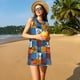 thumbnail image 3 of Easygdp colorful plaid Dinosaur para Vestido Transpirable de Mujer, Vestido Suelto de Manga Corta con Pliegues y Bolsillos para el Verano, 3 of 7