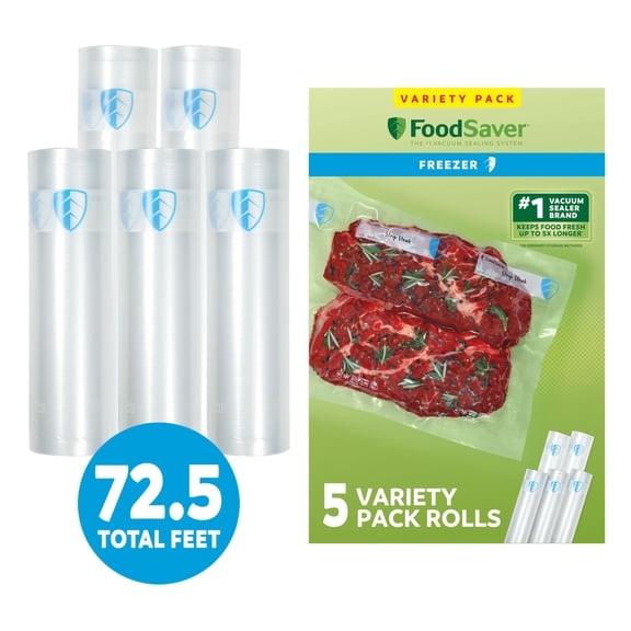 FoodSaver Vacuum Sealer Rolls Variety Pack, 3 Pack 8" x 14.5' Rolls & 2 Pack 11" x 14.5' Rolls, BPA-Free Custom Size Freezer Bags for Food Storage, Sous Vide, and Meal Prep