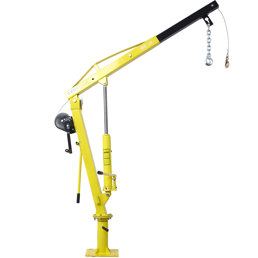 1000 LB Truck Crane – Heavy-Duty Hydraulic Pickup Truck Bed Hoist with Hand Winch, 360° Swivel Jib Crane, 44.5" to 59" Boom Extension, Portable Engine Lifting Hoist for Trailers & Garages