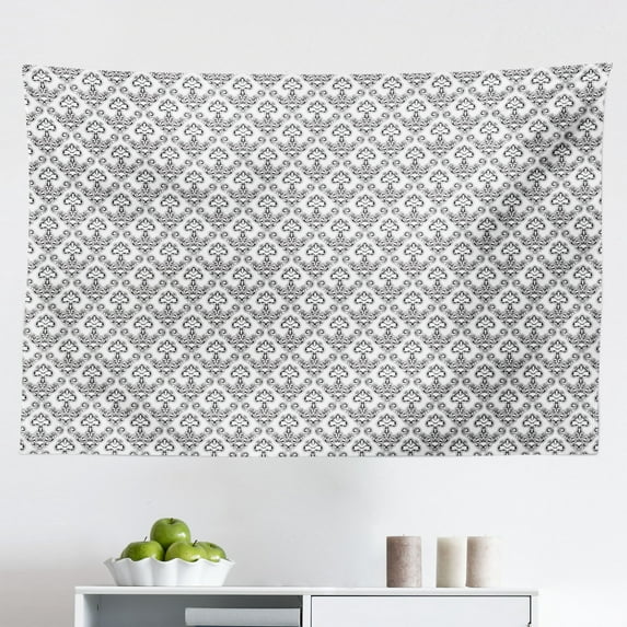 Antique Tapestry, Monochromatic Repetitive Pattern of Classic Baroque Swirls Motif Print, Fabric Wall Hanging Decor for Bedroom Living Room Dorm, 2 Sizes, Charcoal Grey and White, by Ambesonne