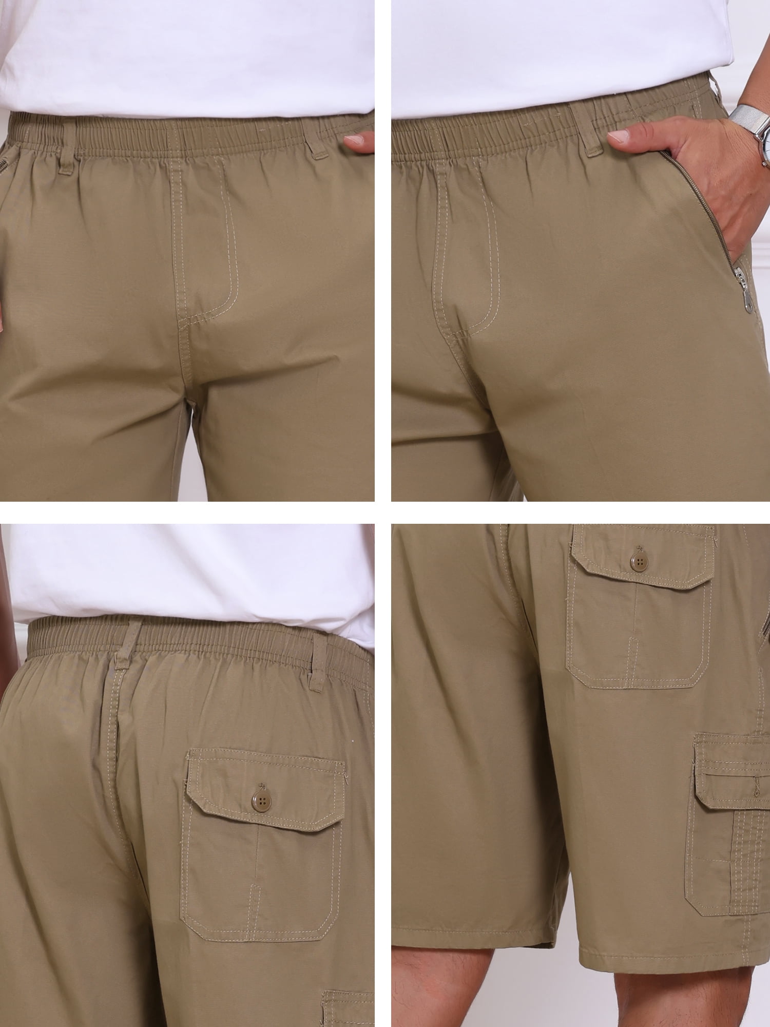 DARING DIVA Men's Cargo Shorts Cotton Zipper Pockets Hiking Short Pants 36 Khaki
