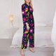 thumbnail image 3 of Balery Colorful Mexican Conjunto de Pijama con Estampado para Mujer, Conjunto de Dos Piezas con Manga Larga, Ropa de Dormir Suave con Bolsillos, Pijamas Cómodos-Small, 3 of 7