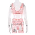 thumbnail image 1 of Conjunto de tres piezas de lencería sexy de malla transpirable de color fluorescente de encaje para mujer, 1 of 1