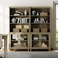 thumbnail image 2 of WAMPAT Farmhouse Bookcase, Bookshelf with Glass Doors, Large Wood Display Book Shelf with Adjustable Shelves and Storage Cabinet for Living Room, Bedroom, Library, Office, Wash Grey (2PCS), 2 of 8