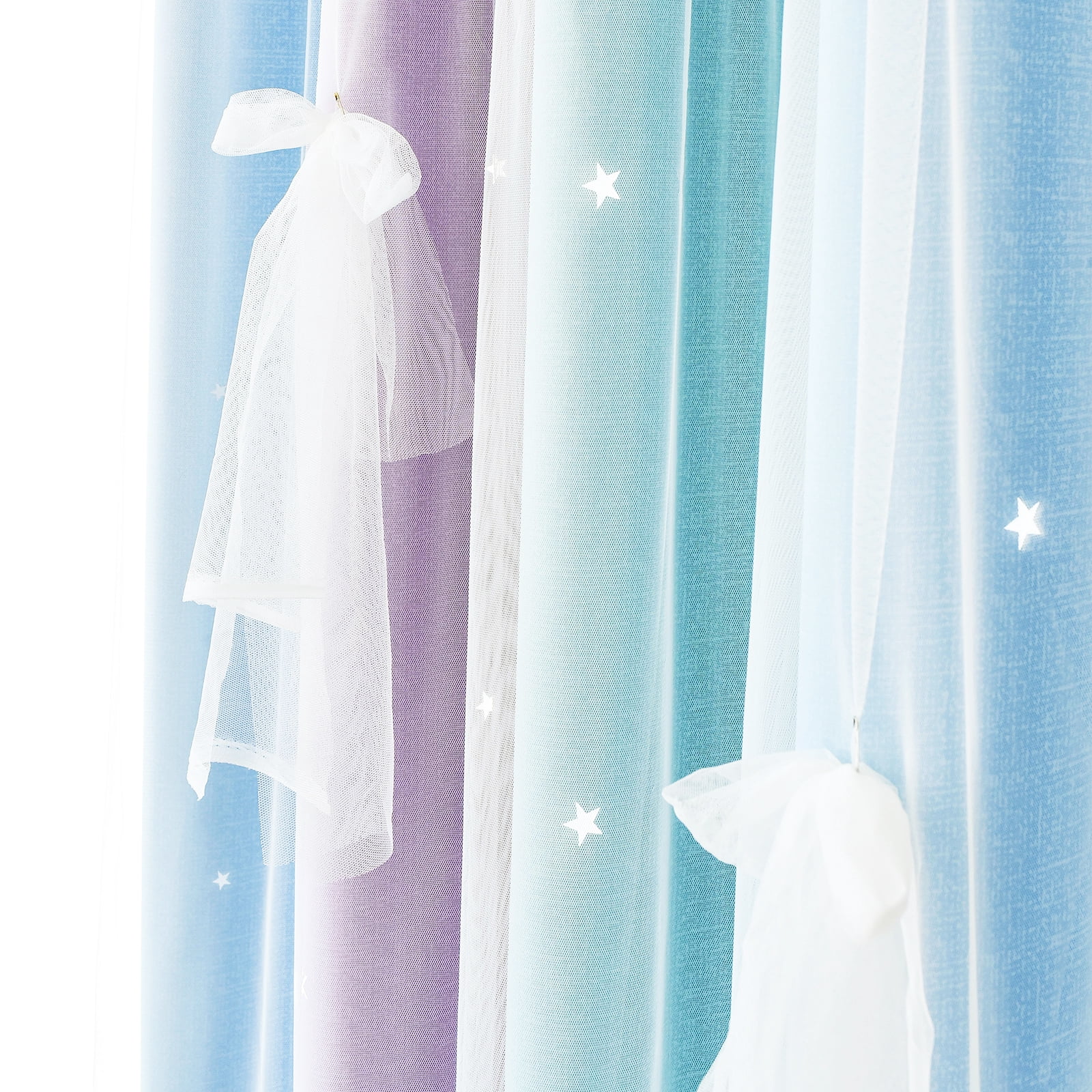 Psoiuetr Blackout Gradient Ombre Curtains for Kids Girls Bedroom Living Room Decor Rainbow Double Layers Star Cut Out Stripe Blue Purple Grommet Window Curtains,52"x84",1 Panel