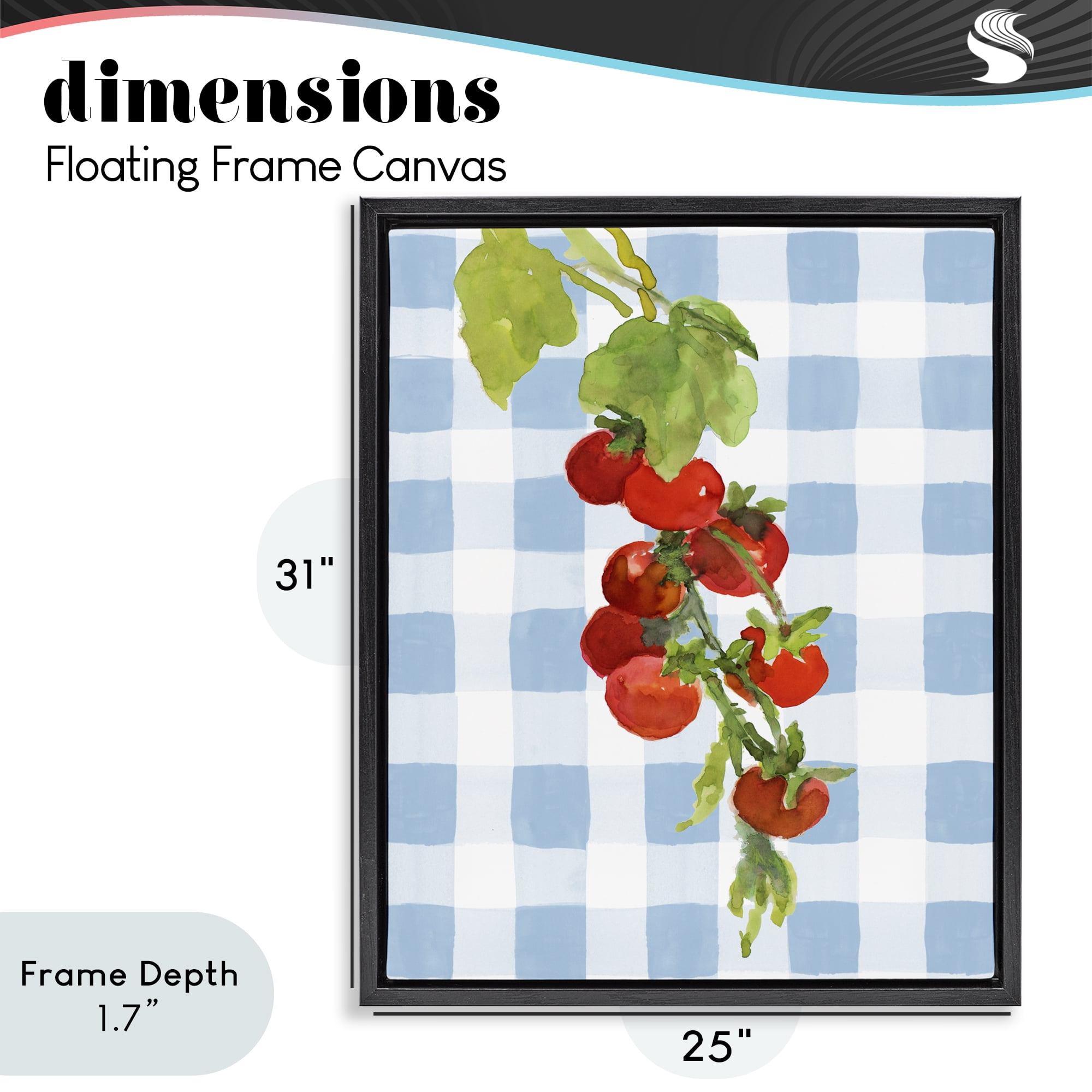Stupell Industries Vine Ripe Tomatoes on Plaid Black Framed Floater Canvas Wall Art, design by Lanie Loreth