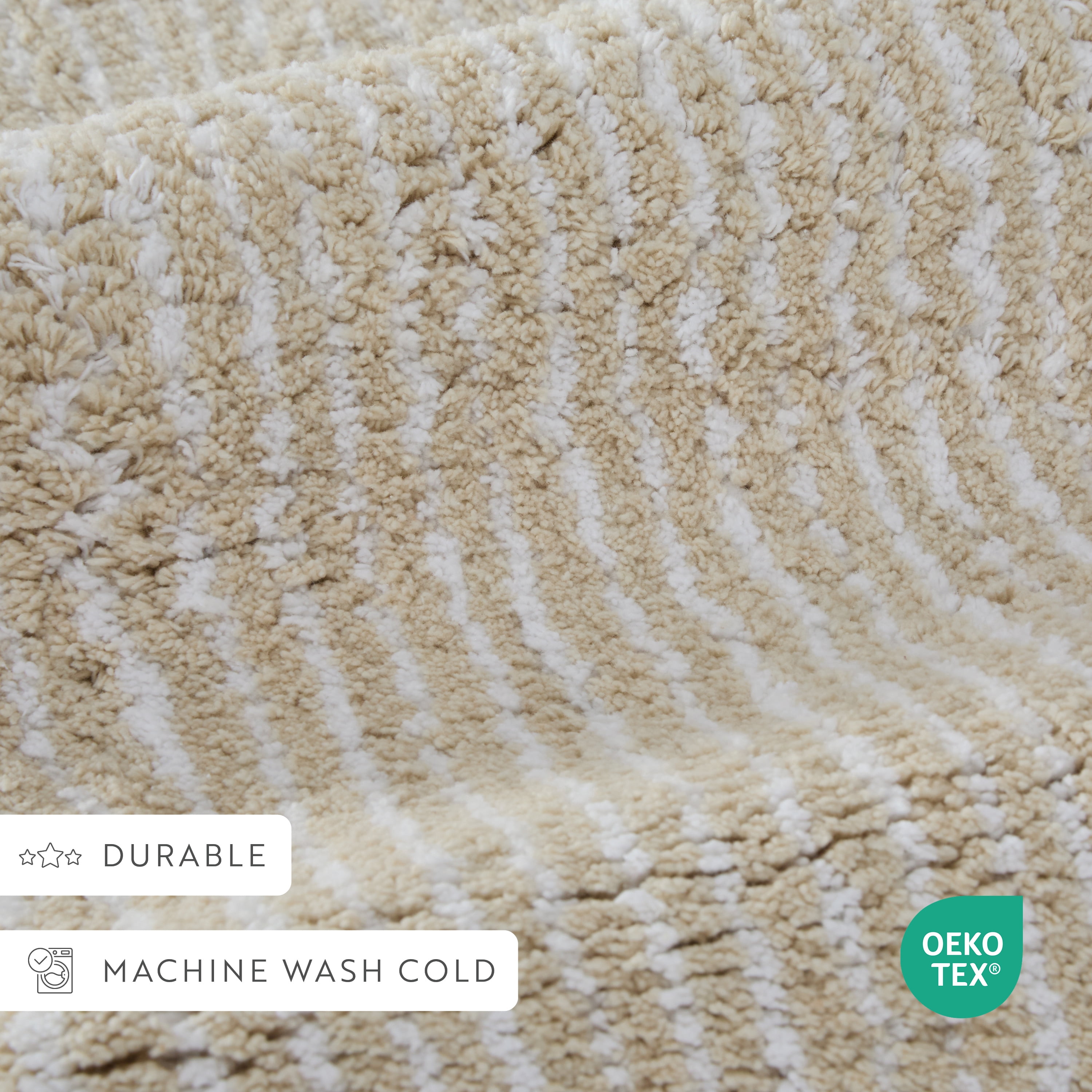 100% Cotton Pinstripe Patterned Bath Mat by Comfort Canopy, Natural, 24" x 17"