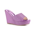 thumbnail image 1 of BLISSFUL STEP Sandales à Talons Compensés à Enfiler à Plateforme Pailletée pour Femmes Violet 9,5, 1 of 7