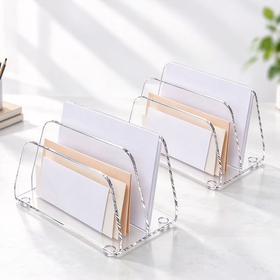 2 Pcs Acrylic Mail Sorter Desktop Organizer Holder, 2 Compartments Clear Desk Organizer File Envelope Letter Storage Holders for Desk for Office, Home, Desk Organization