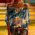 thumbnail image 5 of JTZGDY Mesh See Through Off the Shoulder Tops for Women Fashion Summer Tropical Palm Tree Printed Puff Short Sleeve Sheer Tunic Blouse Trendy Holiday Beach Vacation Outfit Tees Shirt, 5 of 10