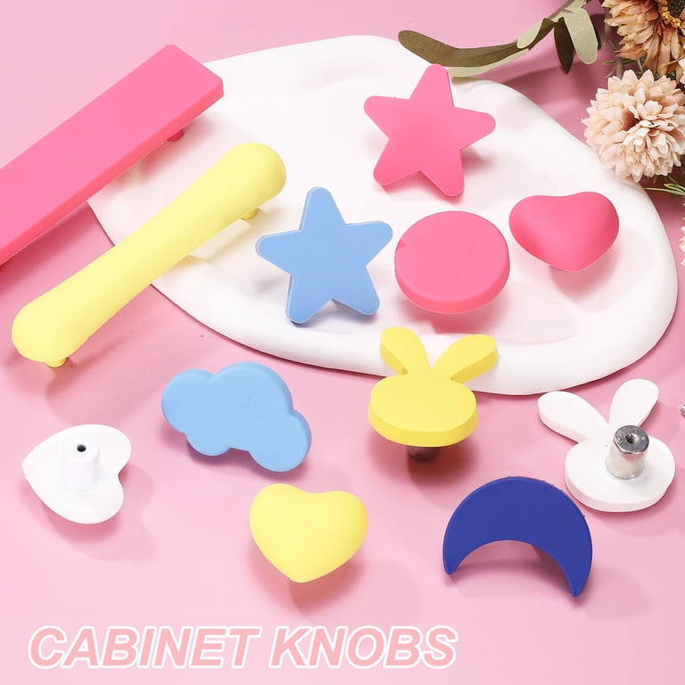 Uxcell 4 Pack Cabinet Knobs, 96mm Plastic Cute Dresser Pulls Cartoon Soft Rubber Drawer Handle Pulls with Screws for Bedroom Cupboard Closets Bookcase 