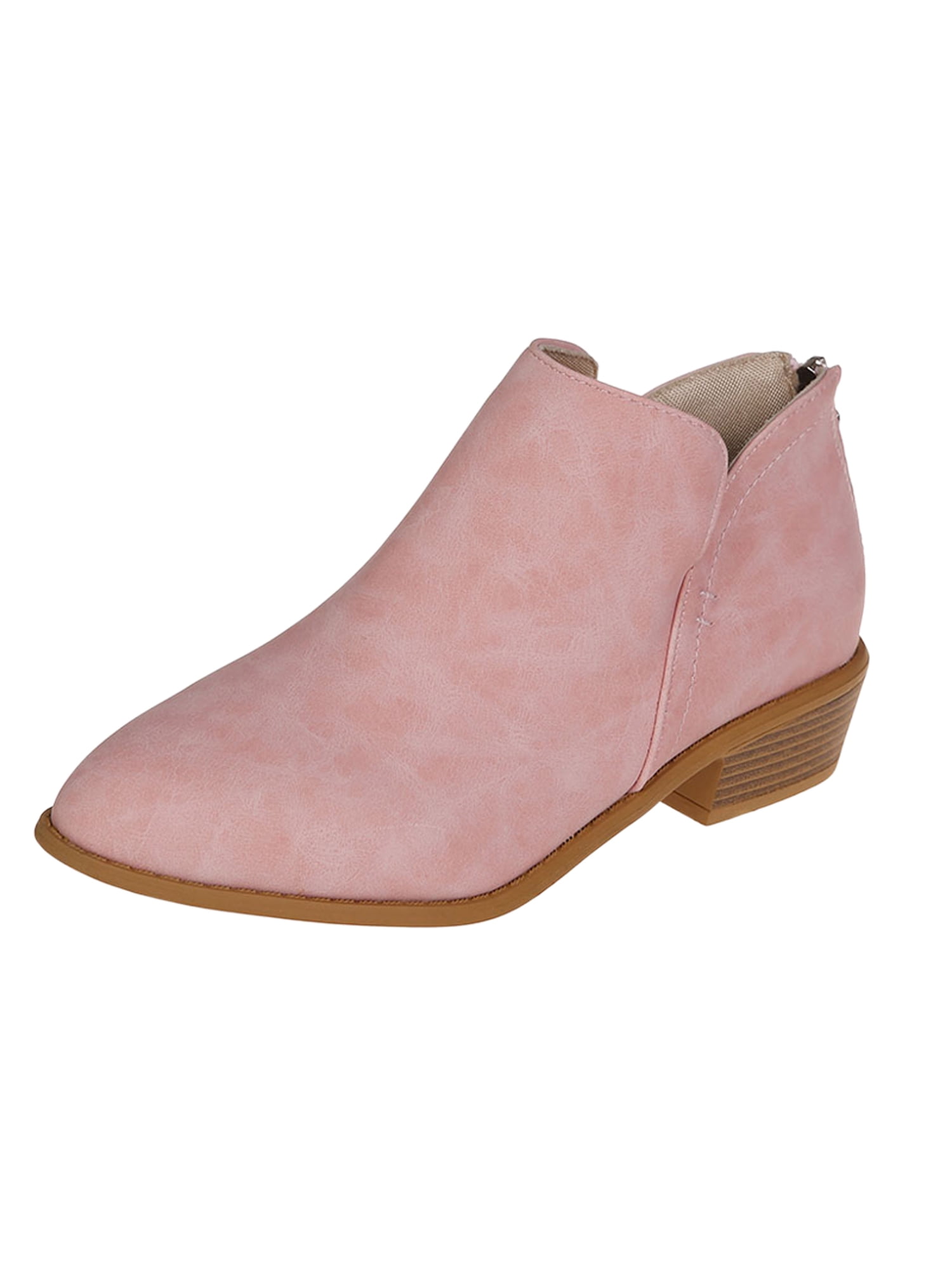 Ferndule Womens Nonslip Round Toe Shoes Walking Comfort Slip On Ankle Formal Low Heel Chelsea Boot Pink 5.5 - Walmart.com