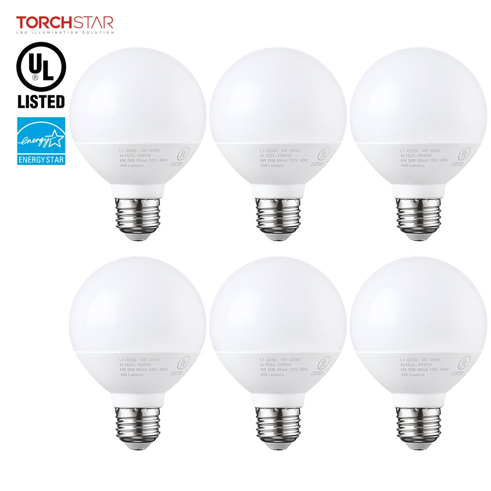 G25 Globe LED Vanity Light Bulb, 5000K Daylight, Pack of 6 Walmart