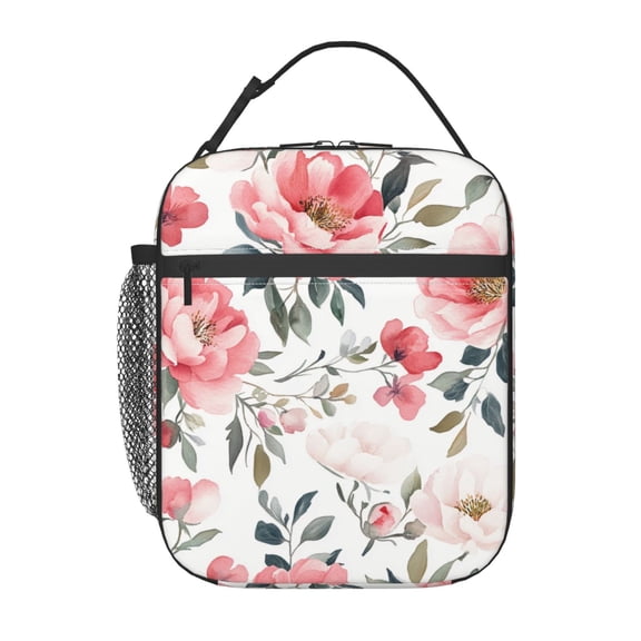 Pattern With Watercolor Peonies And Magnolias Lunch Bag Portable Thermal Lunch Box for Men and Women