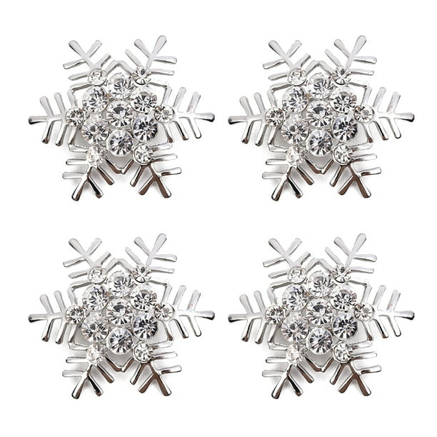 GOOHOCHY 4 servilleteros con forma de copo de nieve, hebillas plateadas brillantes y servilleteros metálicos para mesas de comedor informales o formales (plateados).