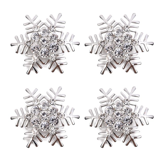 MasteelfCA 4 Pcs Snowflake Napkin Rings Silver Sparkling Napkin Buckles Metal Napkin Holders Dinning Table Setting for Casual or Formal Occasions (Silver)