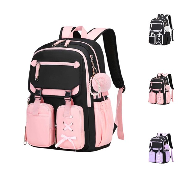HJYCHN Kids School Backpack Stylish Multi Compartment Large Capacity Lightweight Bookbag for Girls Kids Students Daily Travel School Backpack Light Pink One Size