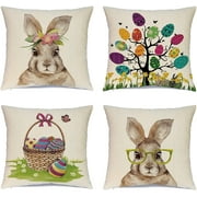 JOOCAR Easter Pillow Covers Set of 4 18x18 Inch Farmhouse Welcome Easter Egg Rabbit Decorative Pillow Cases Holiday Throw Cushion Cover for Home Sofa Office Car Decor
