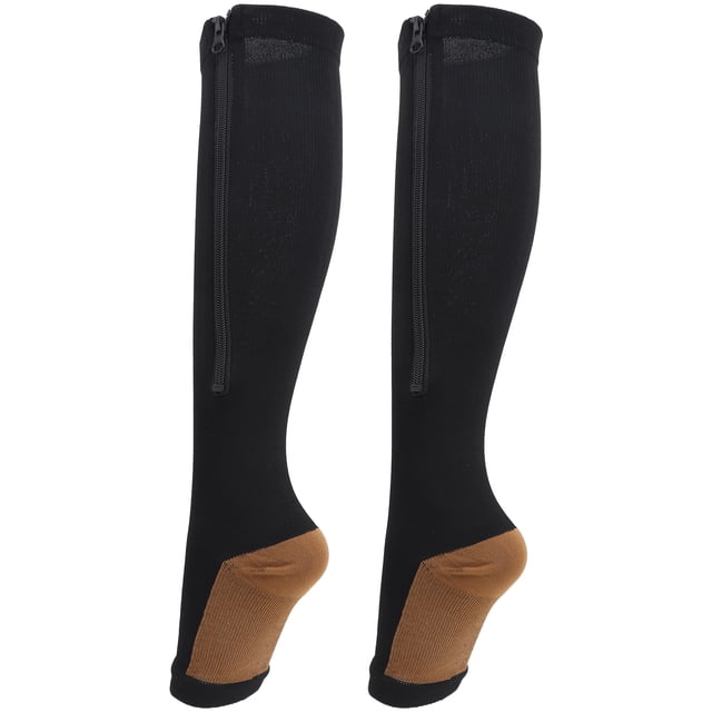Sport Socks, Elasticity Socks 2Pcs Middle Tube Three-dimensional Weaving For Woman For Man Zipper Socksblack + Copper Bottom