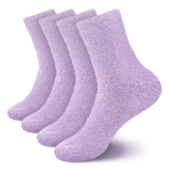 BambooMN Women's Fuzzy Soft Pastel Colorful Fluffy Socks - Lavender Purple - 4 Pairs