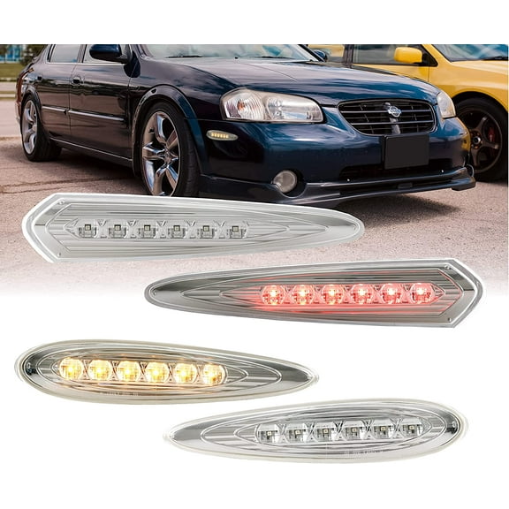 USR DEPO 00-03 Maxima Side Marker Lights - Front Amber   Rear Red LED Bumper Sidemarkers Lamps (Left   Right) Compatible with 2000-2003 Nissan Maxima (Clear Lens, Plug and Play 4 Pieces Set)