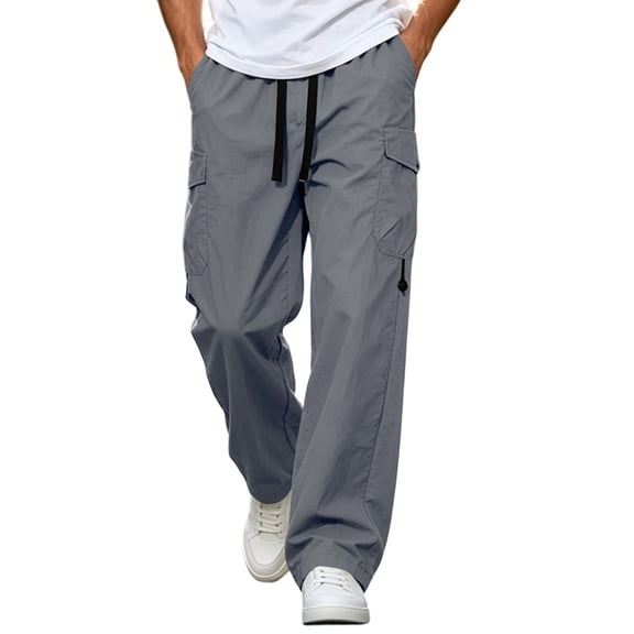 SAWOBUUN Mens Wide Leg Cargo Pants Drawstring Elastic Waist Loose Fit Trousers Cool Lightweight Summer Pant