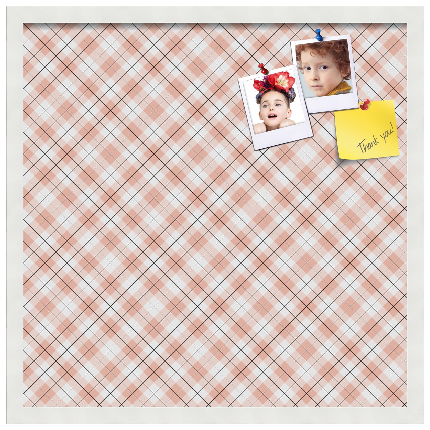 PinPix ArtToFrames 20x20 Custom Cork Bulletin Board Argyle Tan   Poster Board Has a Fabric Style Canvas Finish, Framed in Satin White Frame (PinPix-643)