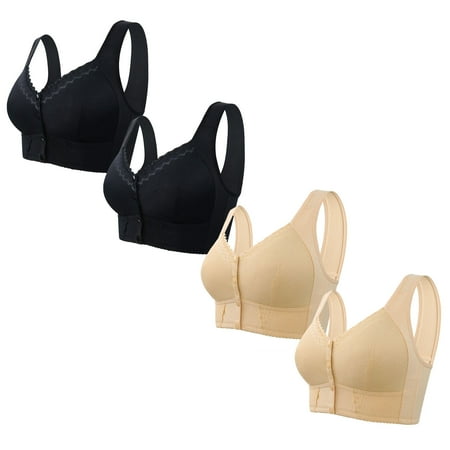 Black of Friday Deal Clearance Staron 4PC Front Close Bras for Women No Underwire Front Closure Bra Wireless Comfortable Bra Stretch Everyday Bras Plus Size Bra