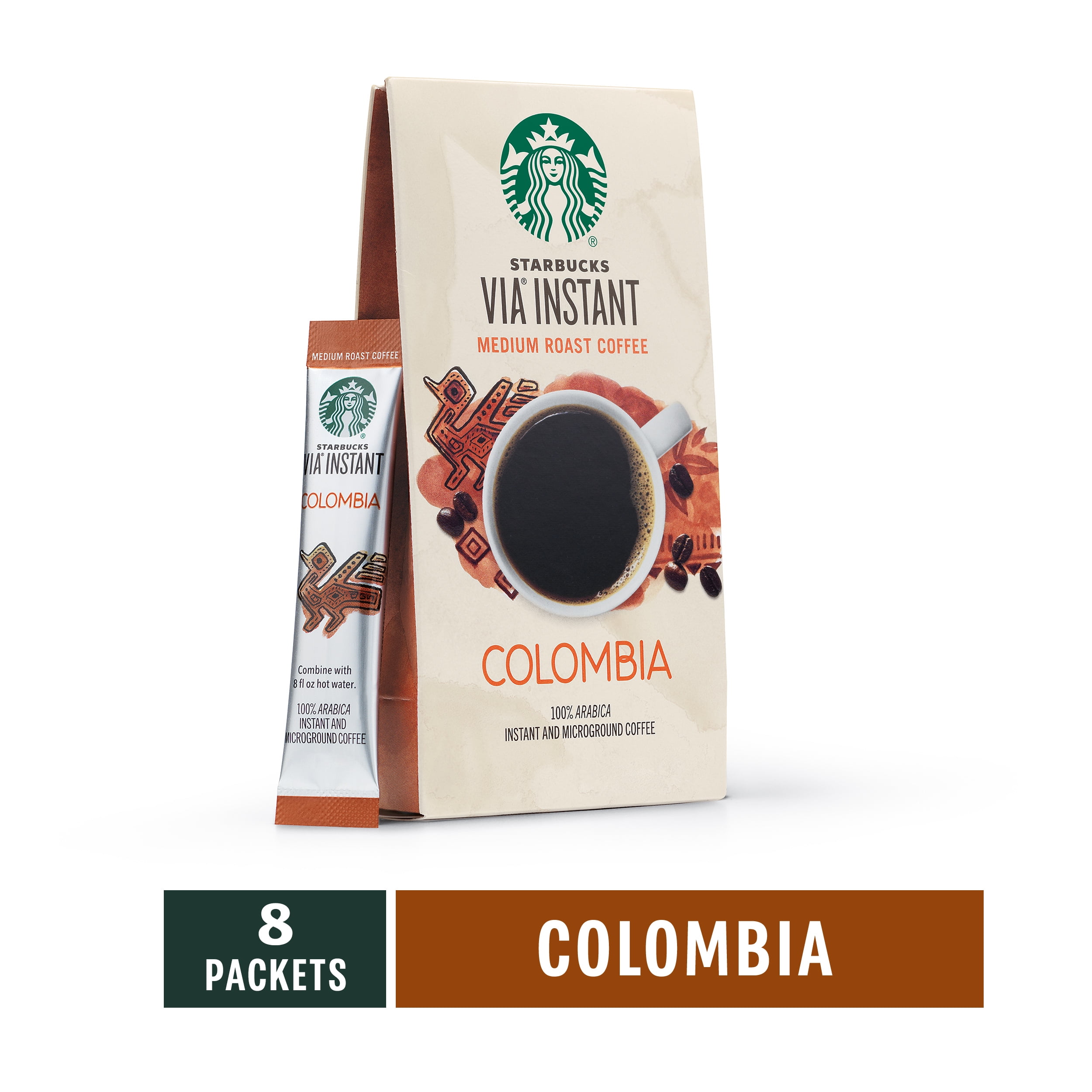 Starbucks VIA Colombia Instant Coffee Packets, Medium Roast, 100% Arabica, 8 Ct