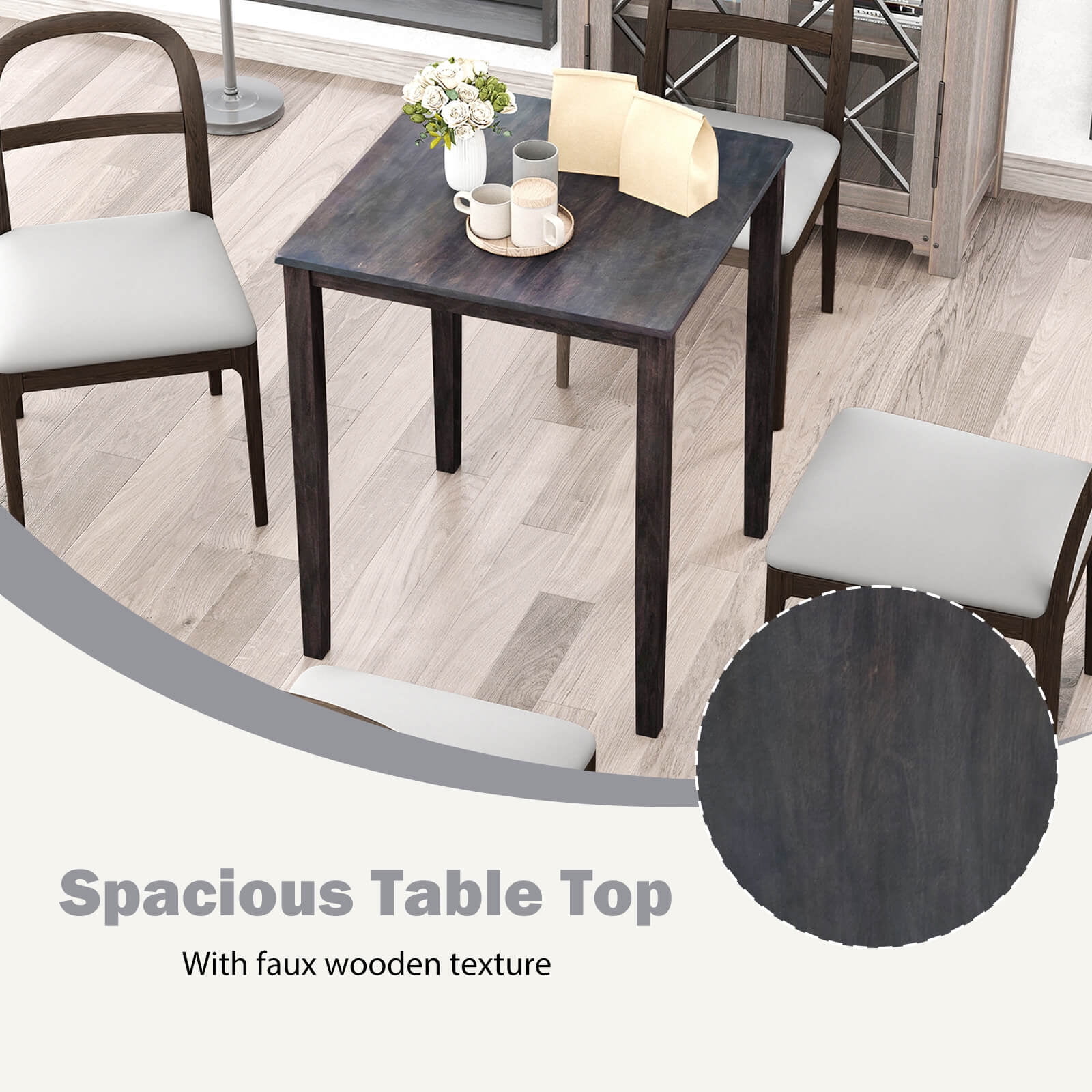 Costway Square Dining Table for 4-Person with Solid Wood Frame for Dining Room
