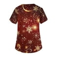 thumbnail image 4 of Stichou Christmas Scrub Tops Women Plus Size Snowflake Print Short Sleeve Nursing Uniform Holiday V-Neck Trendy Stretchy Scrub with 2 Pockets Gold 3XL, 4 of 5
