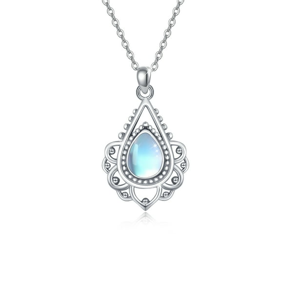 AOVEAO Lotus Necklace 925 Sterling Silver Moonstone/Opal/Turquoise Pendant Necklaces Birthday Gifts Jewelry for Women Mom Daughter Niece Wife